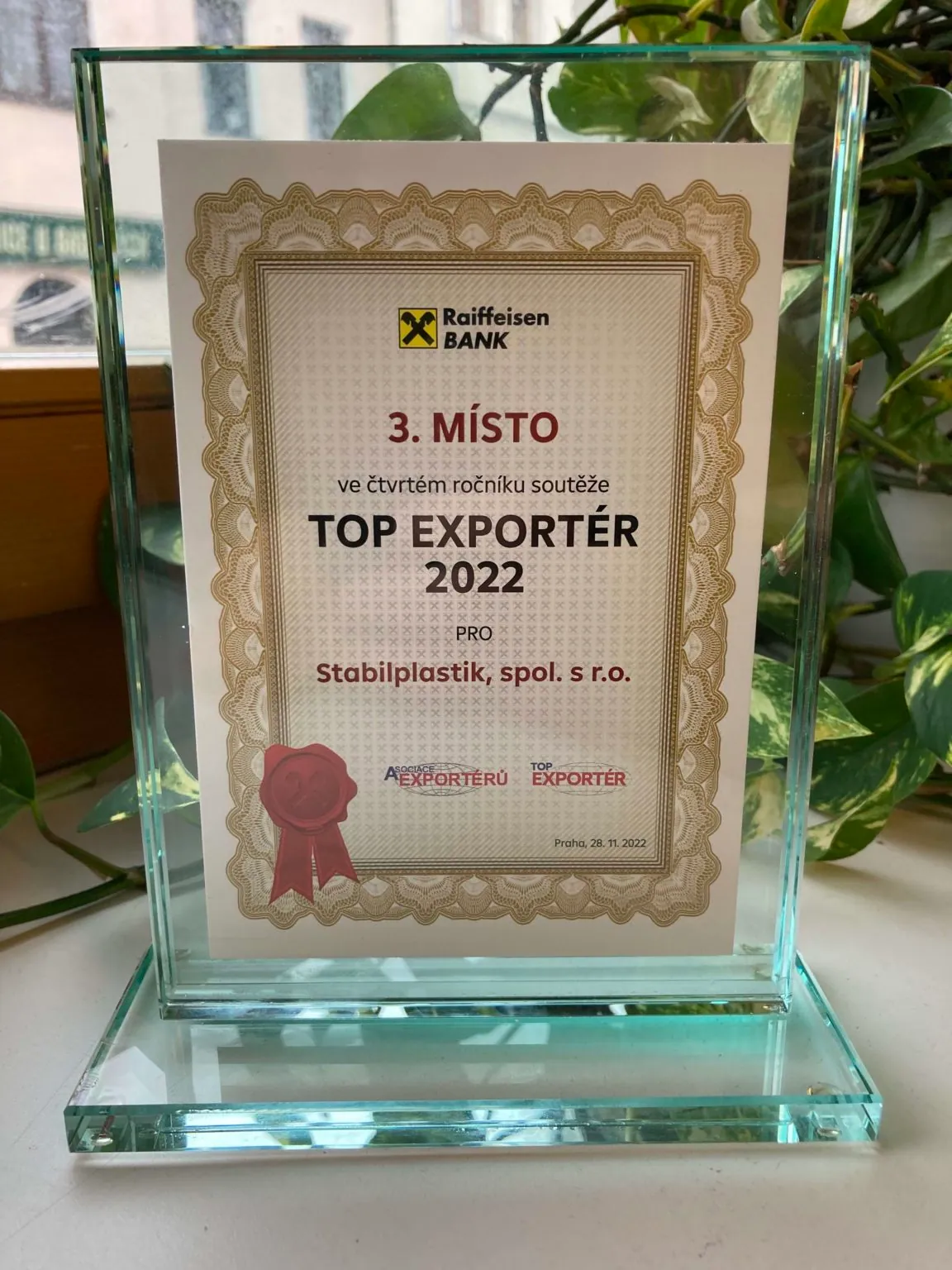 3. místo v soutěži TOP EXPORTÉR 2022